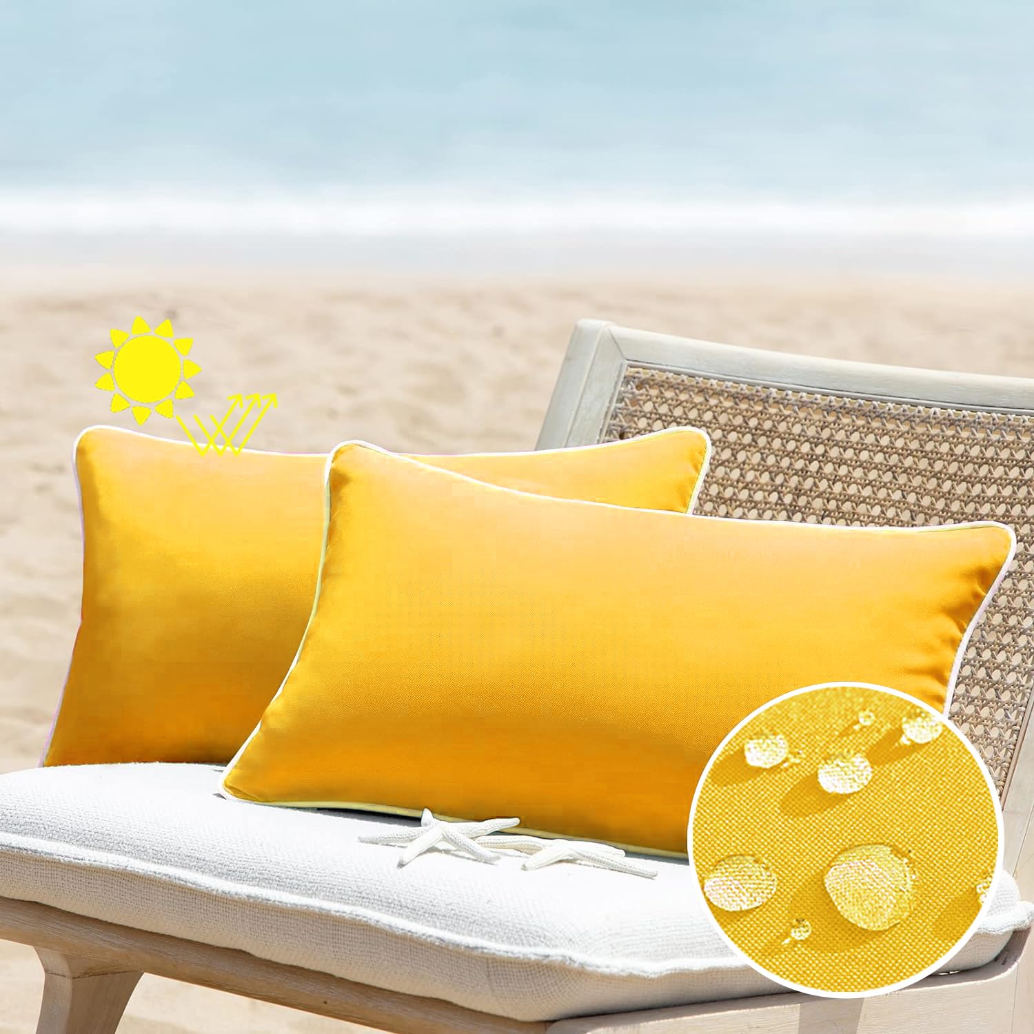 All Smiles Yellow 12X20 Set Of 2 Outdoor Waterproof Lumbar Pillowcase Throw Pillow Covers Decorative Outside Patio Furniture Cus