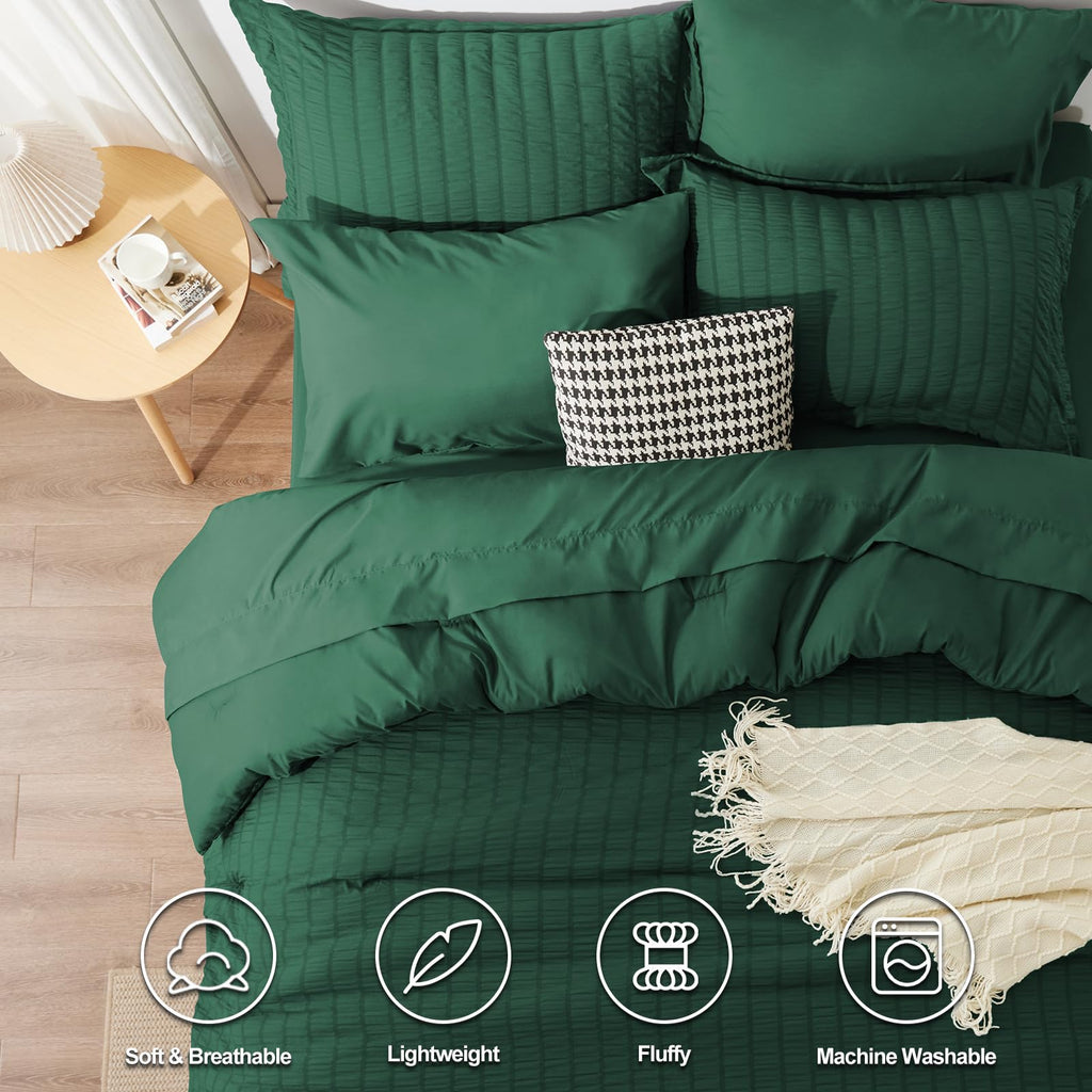 Cozylux Full Seersucker Comforter Set With Sheets Emerald Green Bed In A Bag 7-Pieces All Season Bedding Sets With Comforter, Pillow Sham, Flat Sheet, Fitted Sheet, Pillowcase