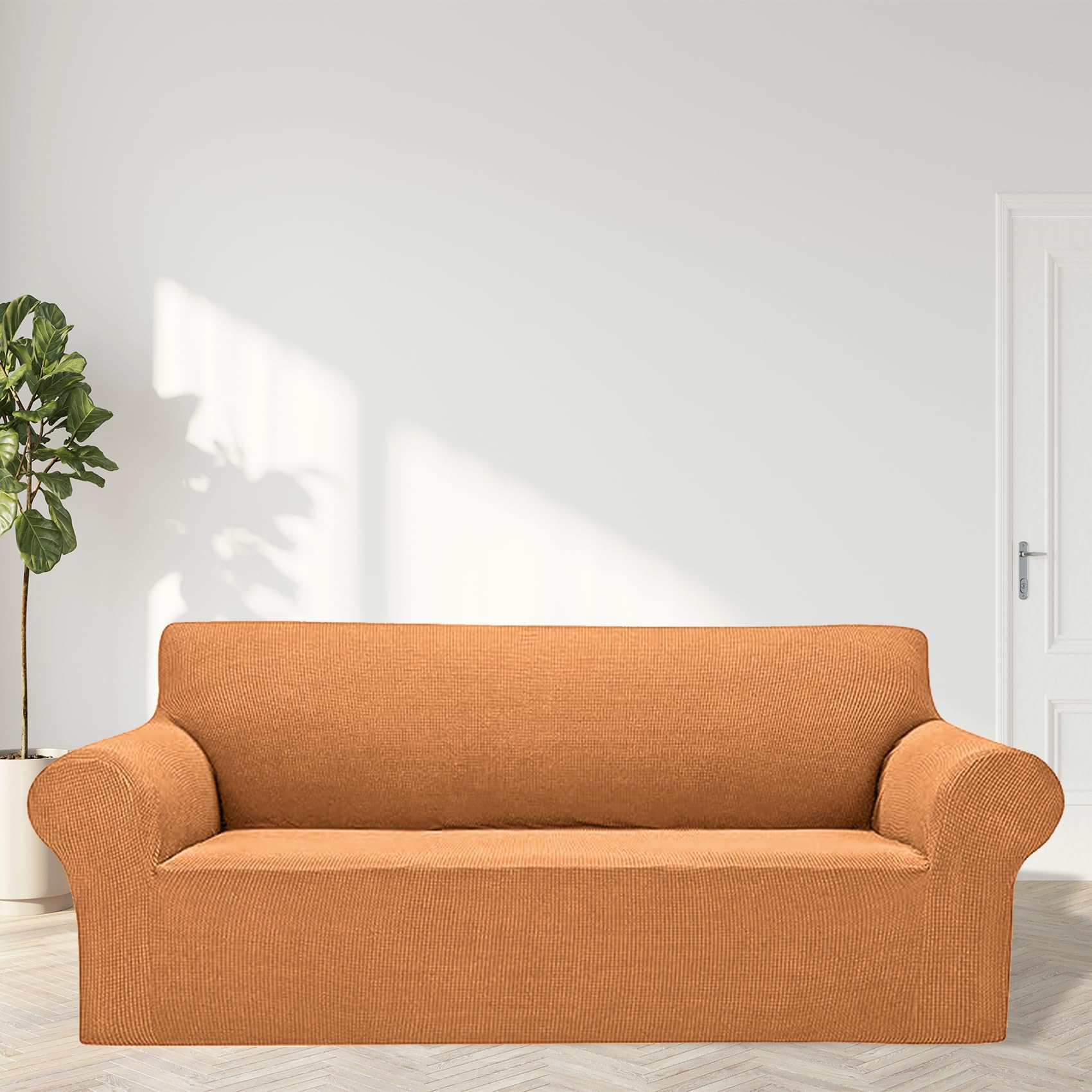 2025 New Stretch Oversized Sofa Slipcovers Couch Sofa Cover For 4 Seater Furniture Protector Covers With Elastic Bottom Jacquard Fabric Small Checks For Pets, Kids - Golden
