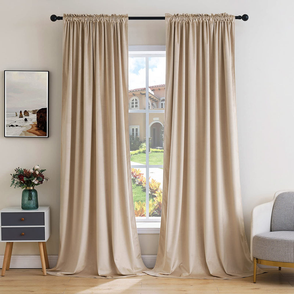 Miulee Camel Beige Velvet Curtains Thermal Insulated Blackout Curtain Drapes For Bedroom Living Room Darkening 108 Inches Long Curtains Panels Rod Pocket Set Of 2