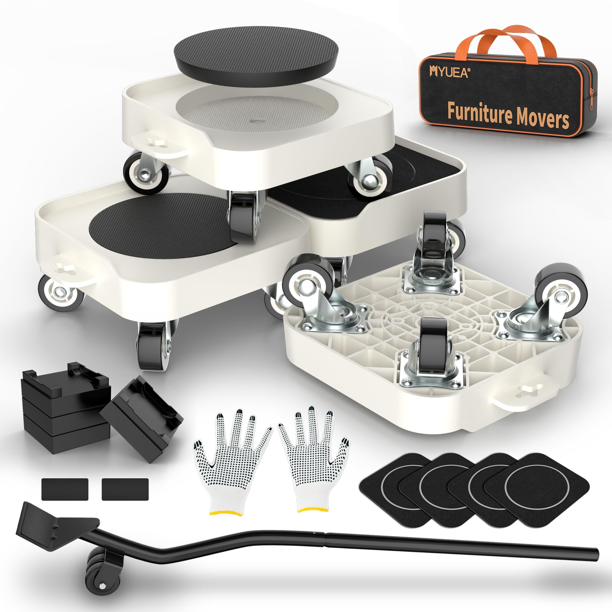 MUEA Furniture Dolly,Heavy-Duty Furniture Movers with Removable Center Pad,Non-Slip L-Edge & TPR Wheels,Moving for Round/Flat Le