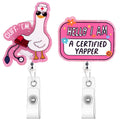 Tmtains 2Pcs Funny Nurse Badge Reel Cute Pink Goose Badge Reels Acrylic Retractable ID Card Badges Holder with Clip Name Tag Hol