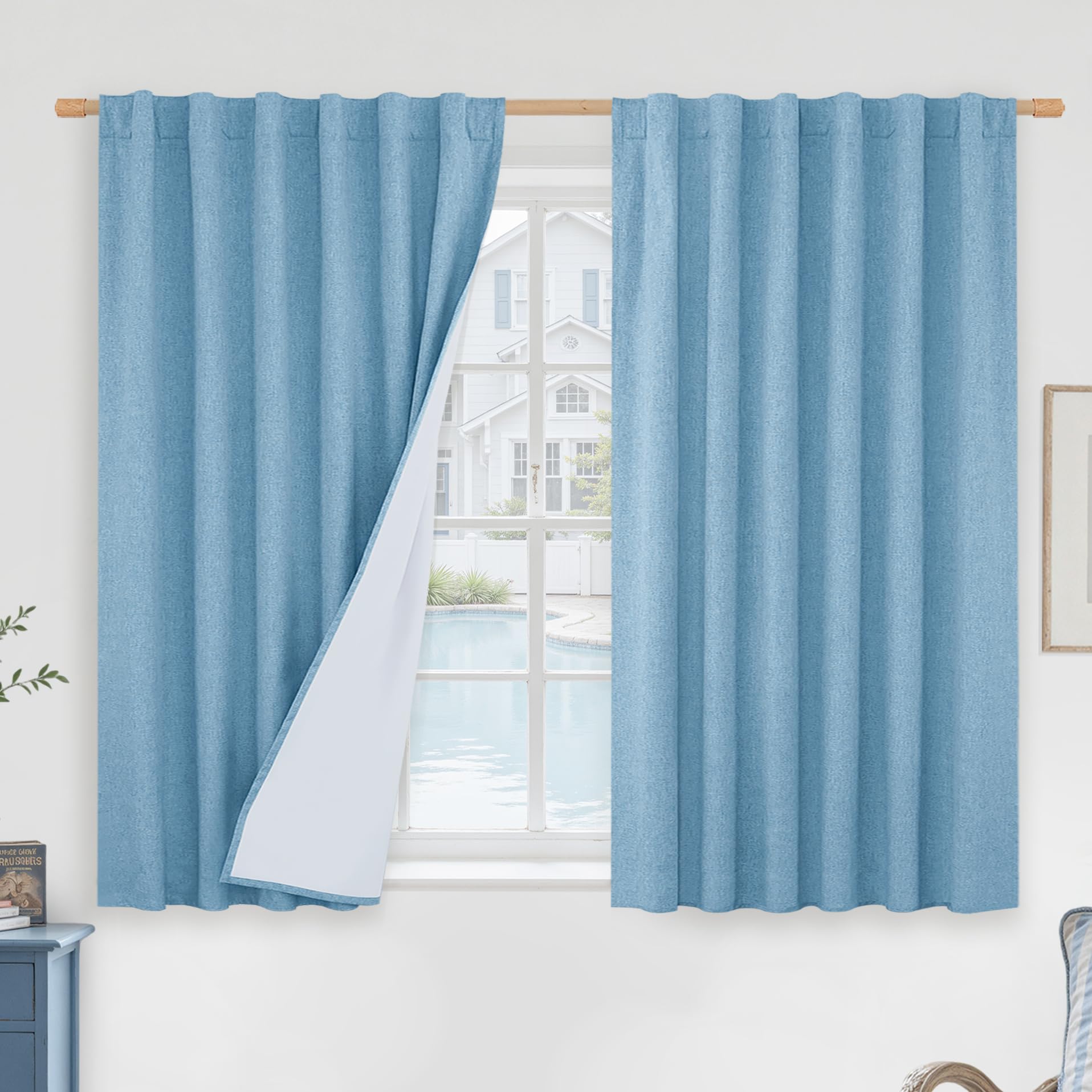 LAMIT Full Blackout Window Curtains for Baby Boy Bedroom, 54 Inches Thermal Farmhouse Curtains Back Tab and Rod Pocket Privacy P