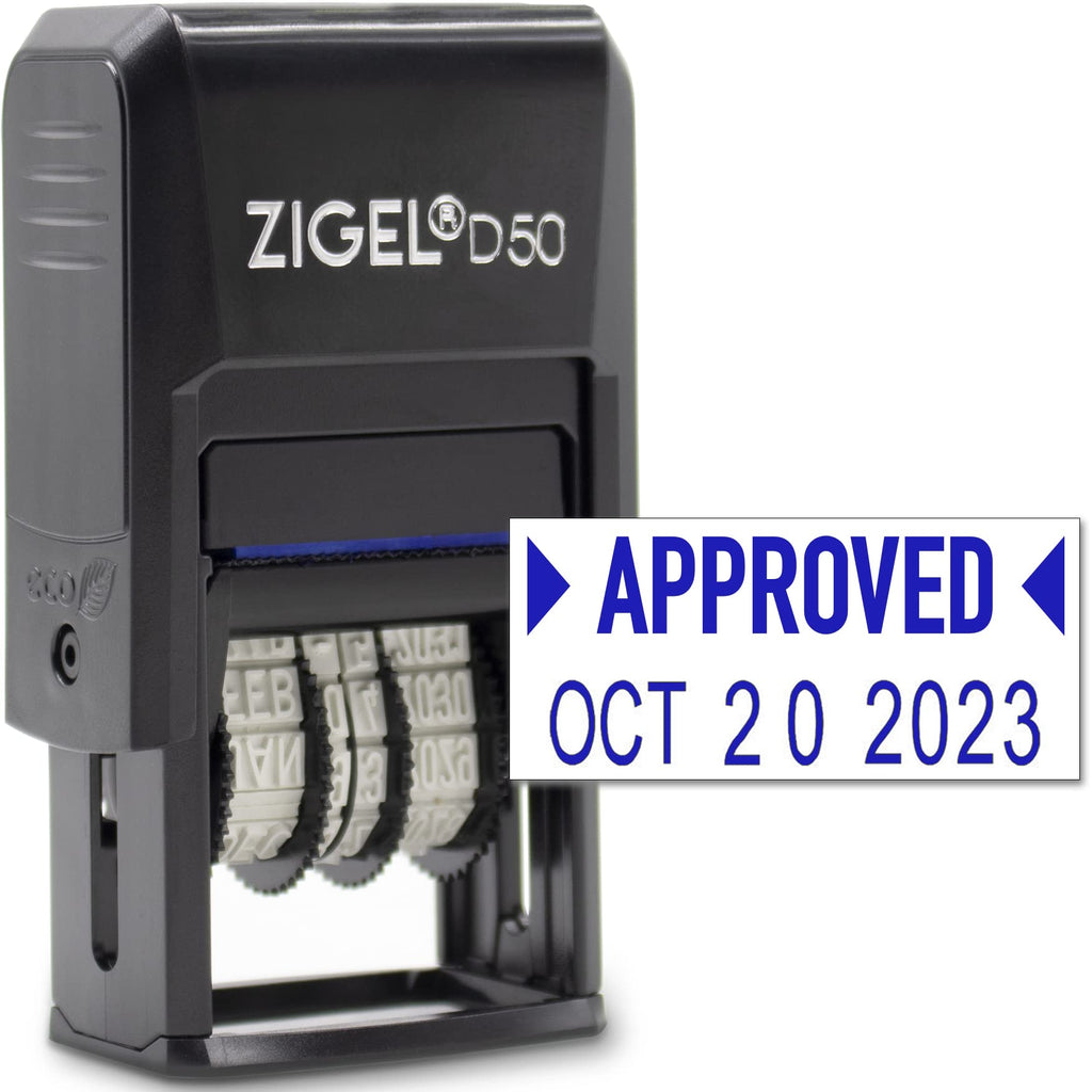 Zigel D50 Date Stamp With Your Custom Text - Self Inking Date Stamp - Blue