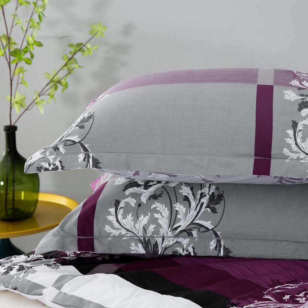 Sleepbella Comforter Twin Size, 600 Thread Count Cotton Grey Paisley & Purple Comforter Sets, Down Alternative Bedding Set 2Pcs(