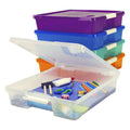 Storex Classroom Student Project Box, Plastic, 15.25 X 13.25 X 3.25 Inches , Assorted Tints, 5-Pack (63202U05C), Standard Sized