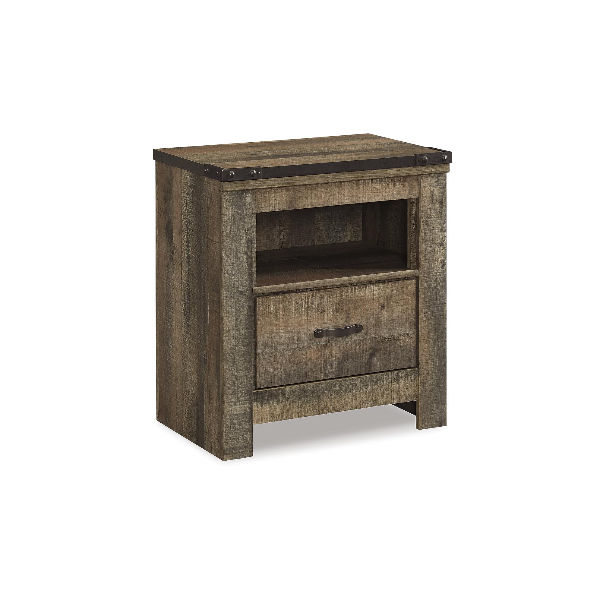 Signature Design by Ashley Trinell Rustic 1 Drawer Nightstand with USB Charing Stations, Warm Brown