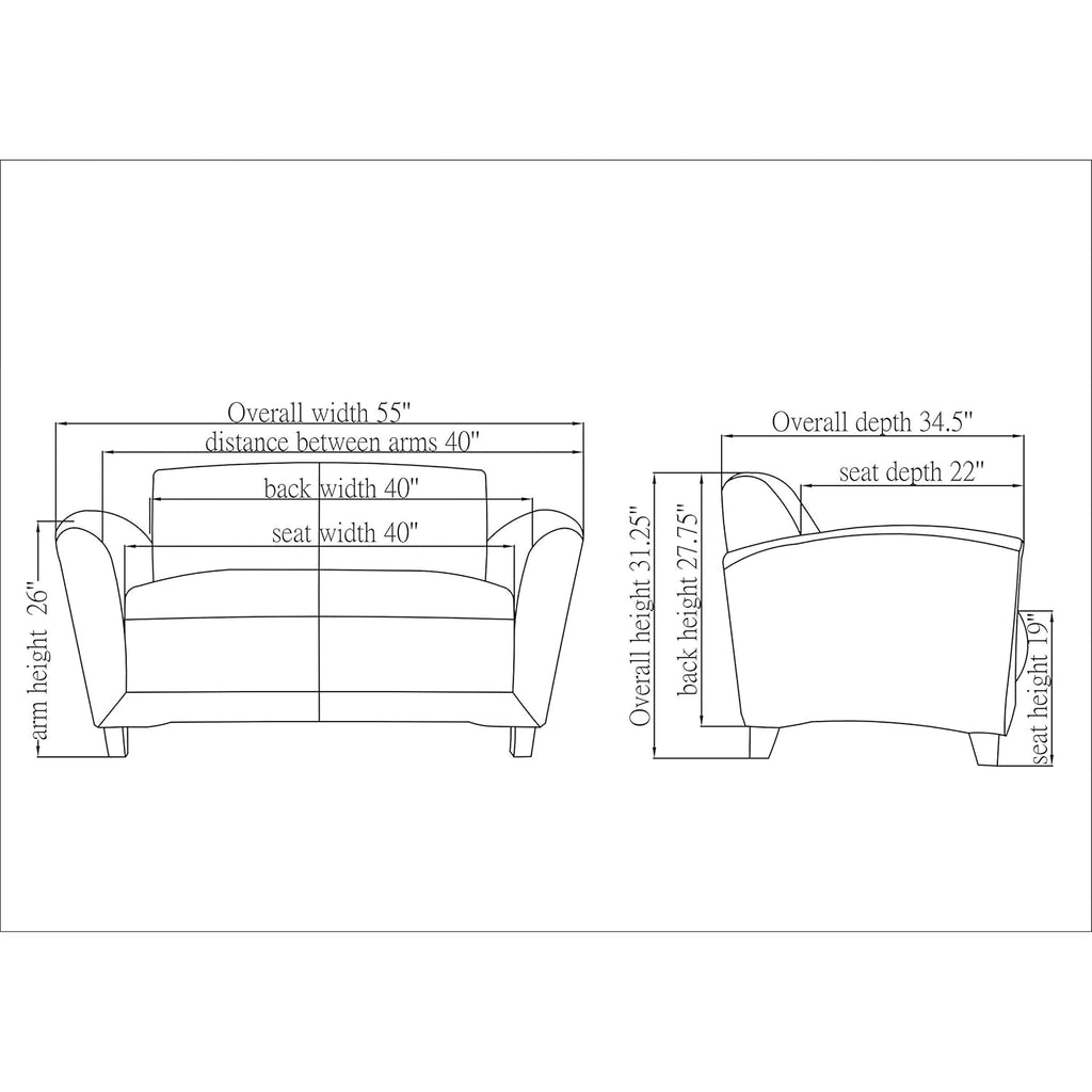 Lorell Mahogany Finish Reception Loveseat - 55 x 31.5 x 34.5 - 1 Each