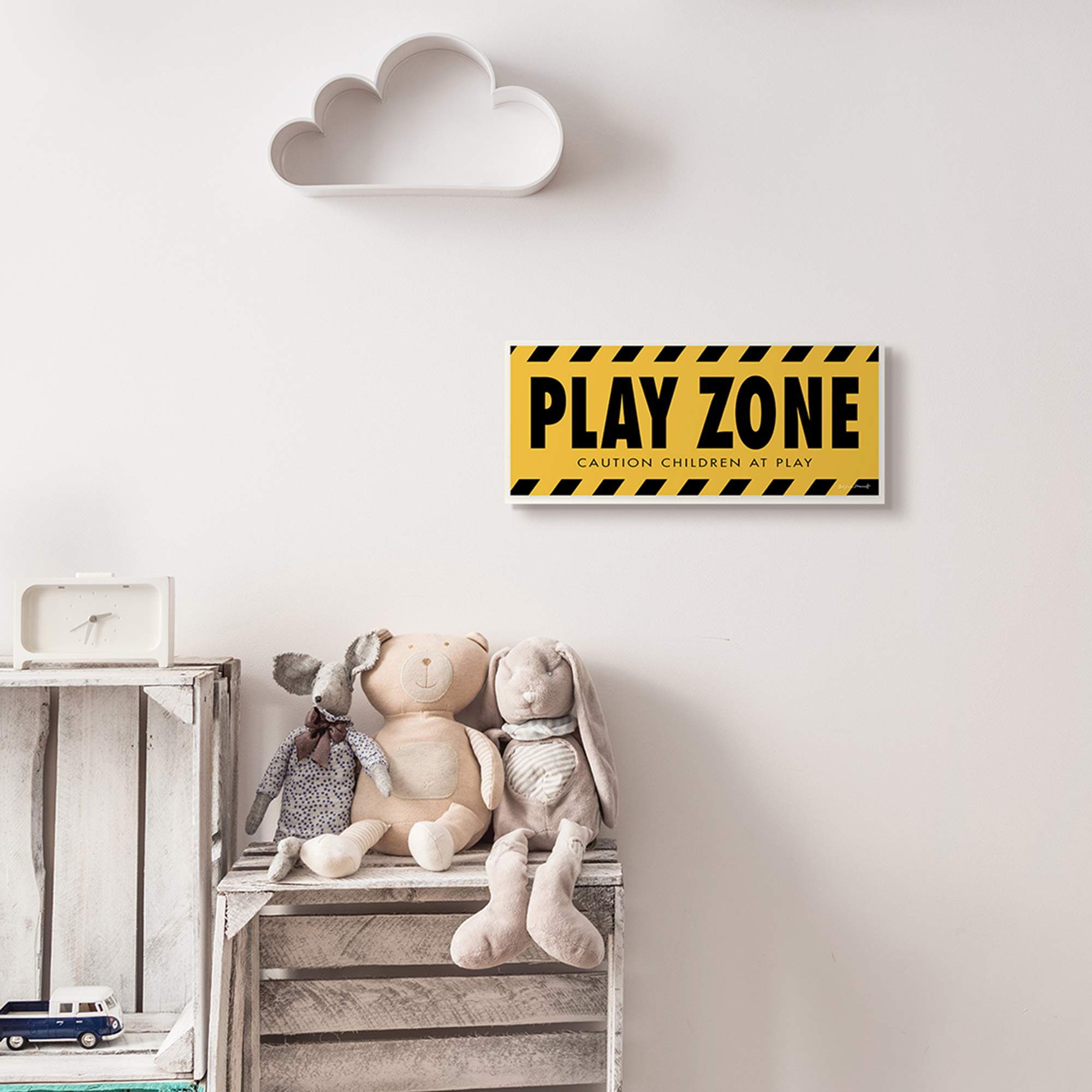 Stupell Industries Play Zone Caution Children Construction Sign Yellow Black, Designed By Stephanie Workman Marrott Wall Plaque,