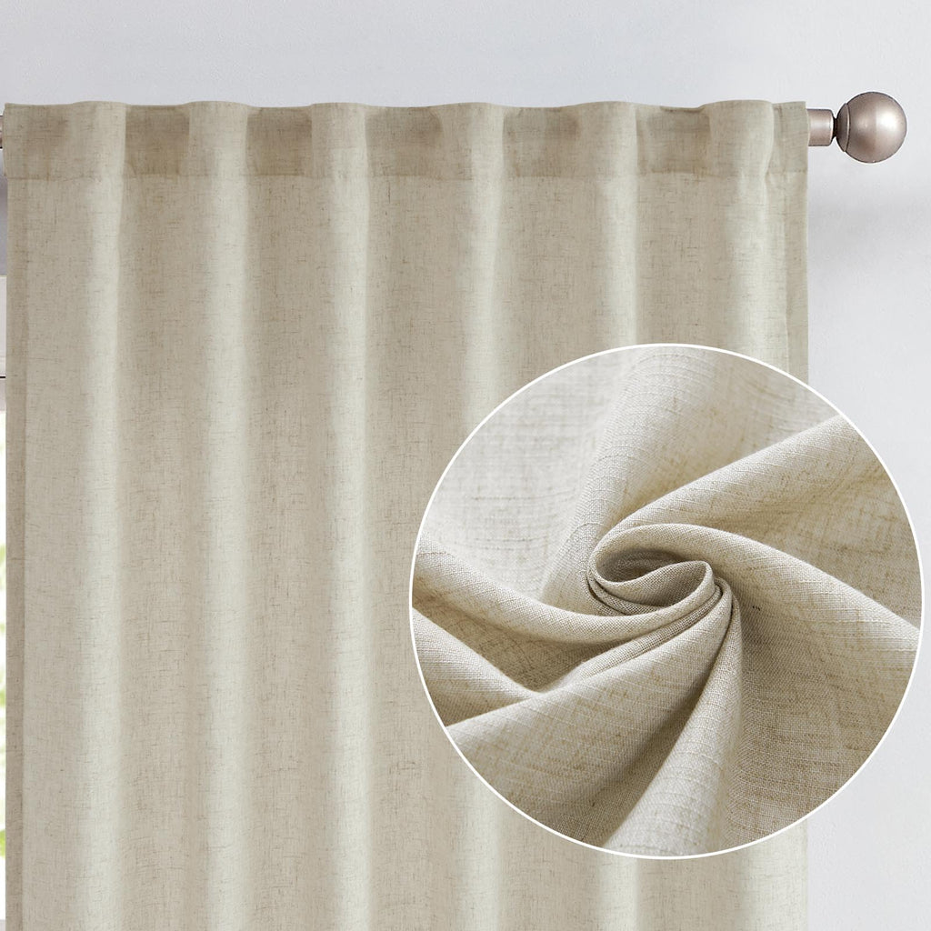 Jinchan Oat Linen Blend Curtains 108 Inches Long For Living Room Extra Long Farmhouse Curtains With Lined Rod Pocket Back Tab Light Filtering Window Drapes With Lined For Bedroom Curtains 2 Panels Oat