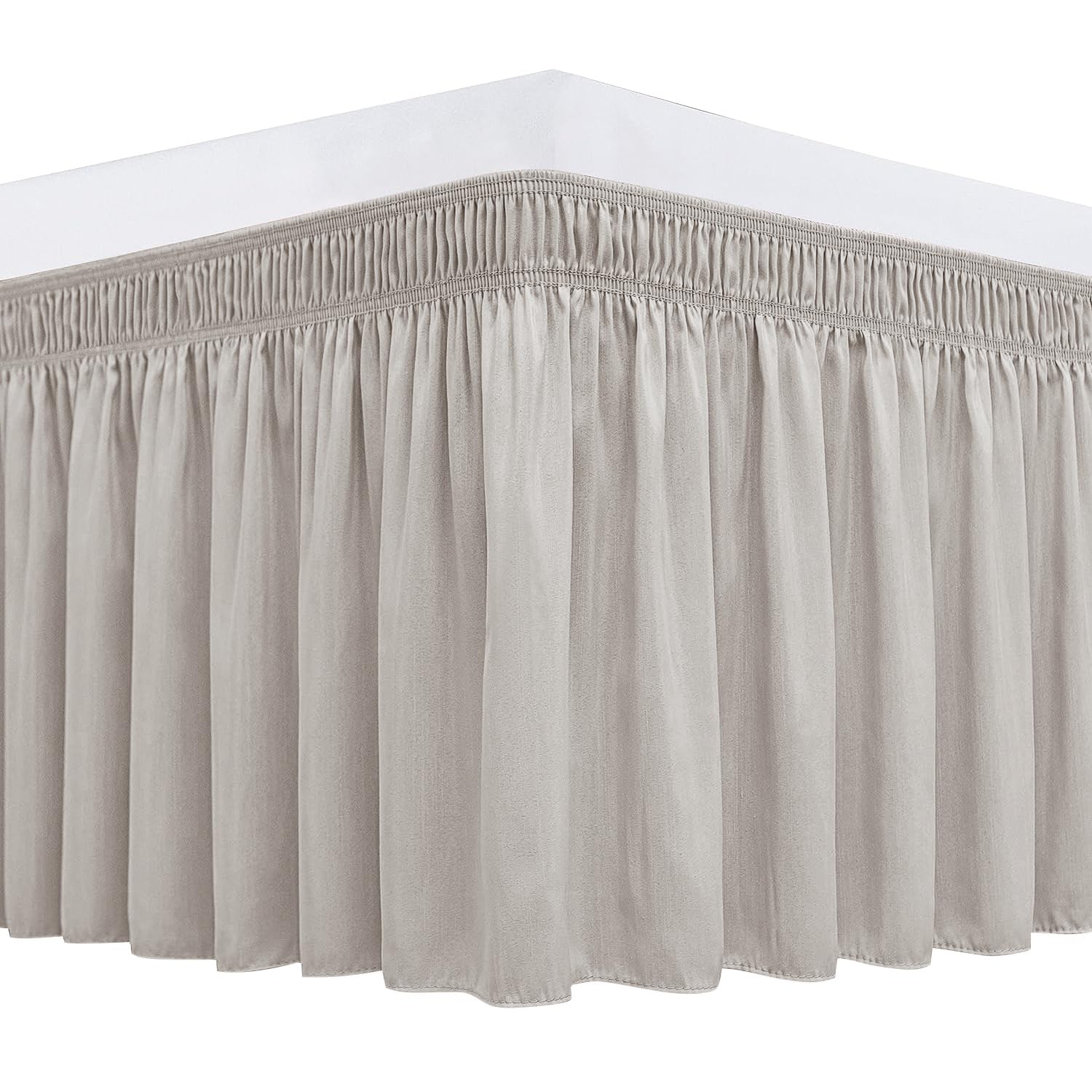 Biscaynebay Wrap Around Bed Skirts For King & Cal King Beds 16' Drop, Camel Grey Adjustable Elastic Dust Ruffles Easy Fit Wrinkle Resistant Silky Luxurious Fabric Machine Washable
