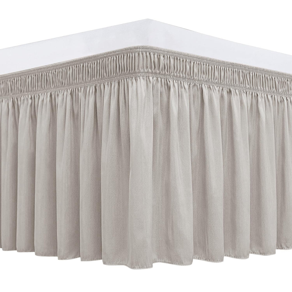 Biscaynebay Wrap Around Bed Skirts For Queen Beds 16' Drop, Camel Grey Adjustable Elastic Dust Ruffles Easy Fit Wrinkle Resistant Silky Luxurious Fabric Machine Washable