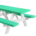 Linpro 8Ft Vinyl Fitted Picnic Table Cover With Bench Covers. Outdoor Checkered Picnic Tablecloth For Camper And Rv Accessories. 3 Piece Set Camping Essentials. Waterproof, With Elastic Edges. 96'