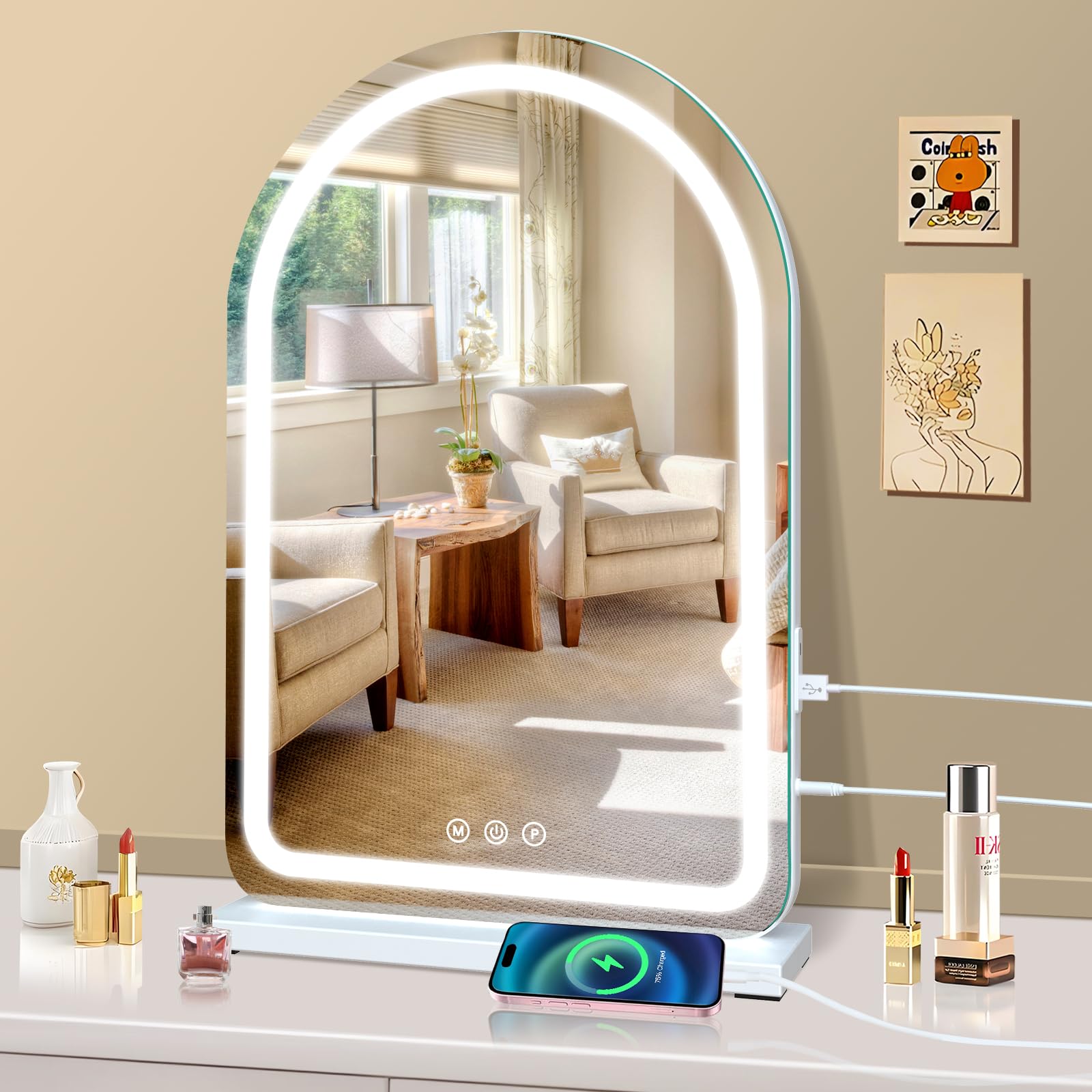 halumao 16 x 23.6 Large Makeup Vanity Mirror with Lights for Dressing Room and Bedroom,3 Color Modes,Memory Function