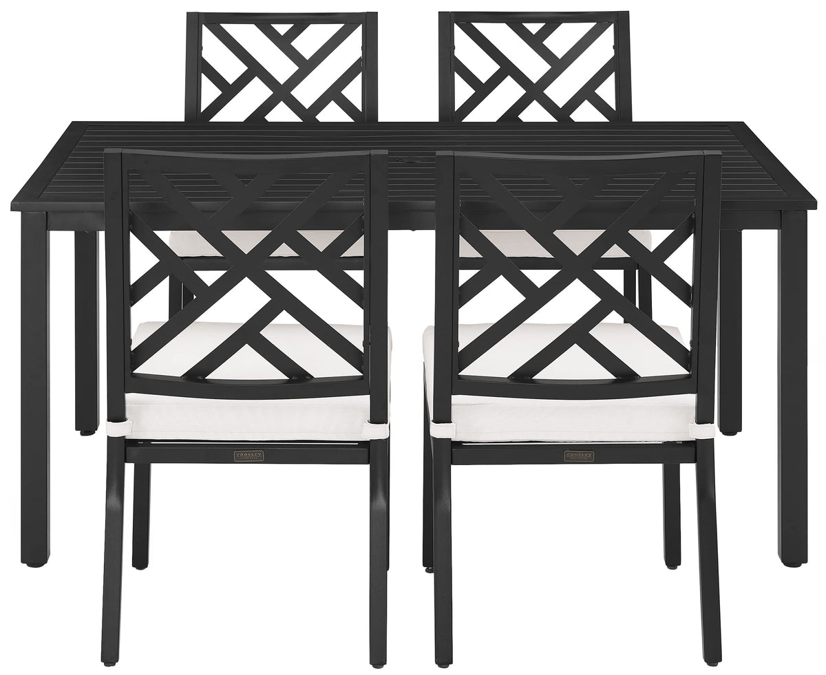 Crosley Furniture Locke 5-Piece Outdoor Dining Set for 4, Patio Table and Chairs for Backyard, Deck, Matte Black with Creme Cushions