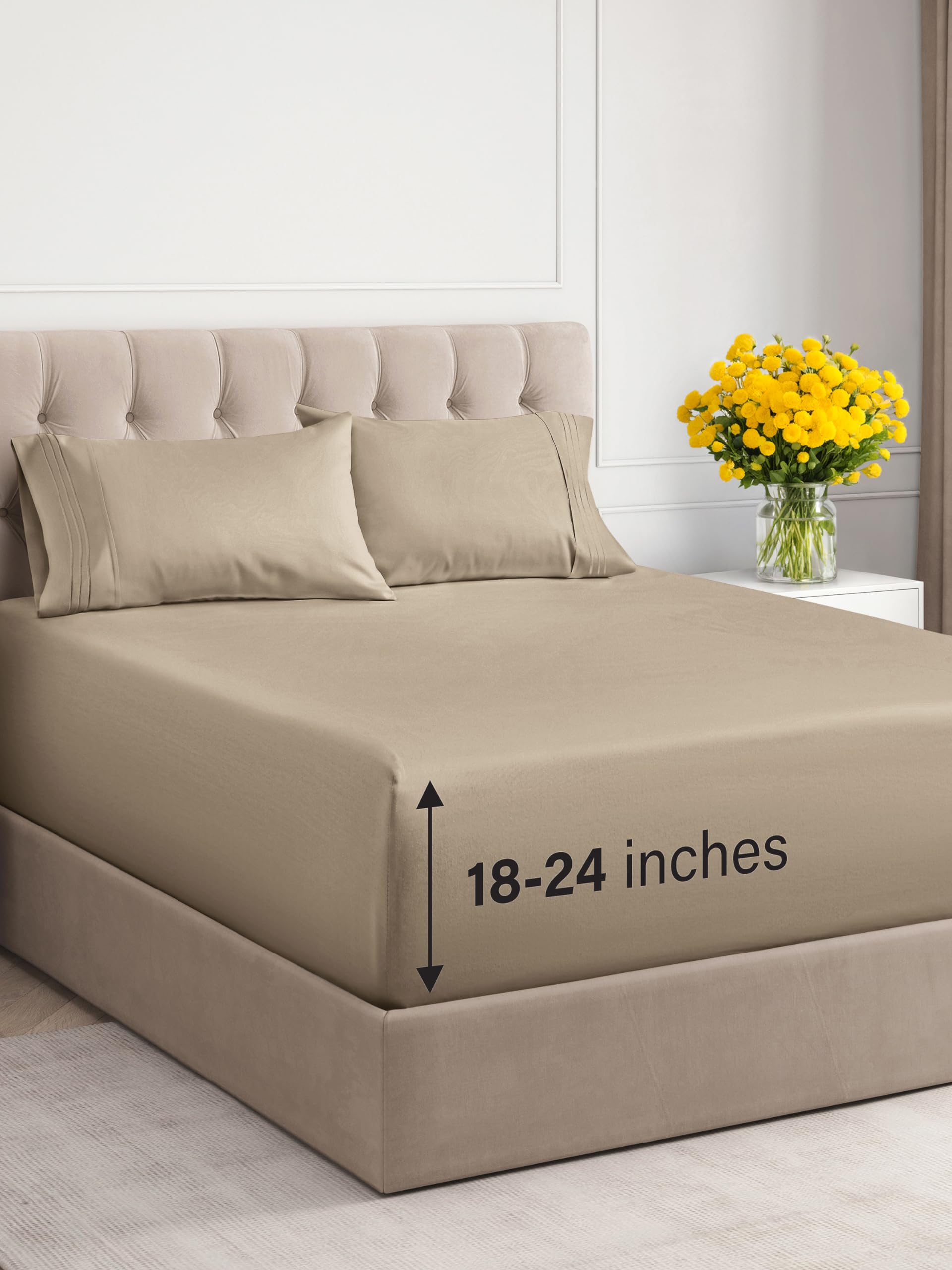 Extra Deep Pocket Cal King Sheets - 4 Piece Breathable & Cooling Bed Sheets - Hotel Luxury Bed Sheet Set - Soft, Wrinkle Free & Comfy - Easily Fits Extra Deep Mattresses - Deep Pocket Cream Sheets Set