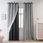 Yancorp Black Curtains For Bedroom Living Room Thermal Insulated Kids Curtain Hollow-Out Star Window Nursery Curtain 96 Inches Length Room Darkening Grommet(Black,52 * 96),1 Panel