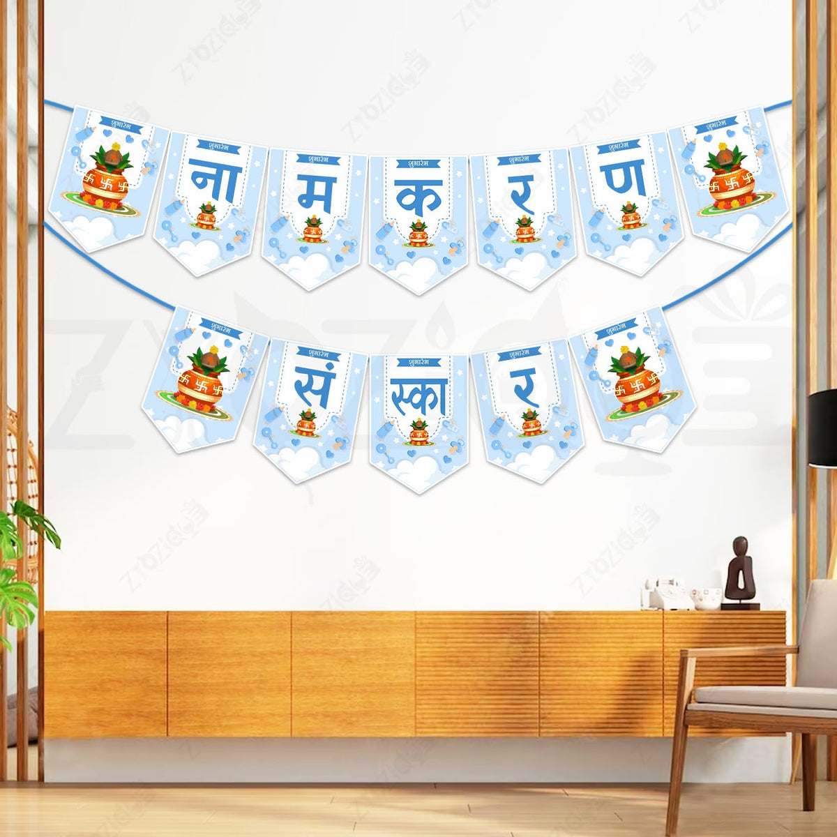 Zyozique Naming Ceremony Party Decorations Item, Naming Ceremony Bunting Paper Banner, Naming Ceremony Party Decor, Blue & White