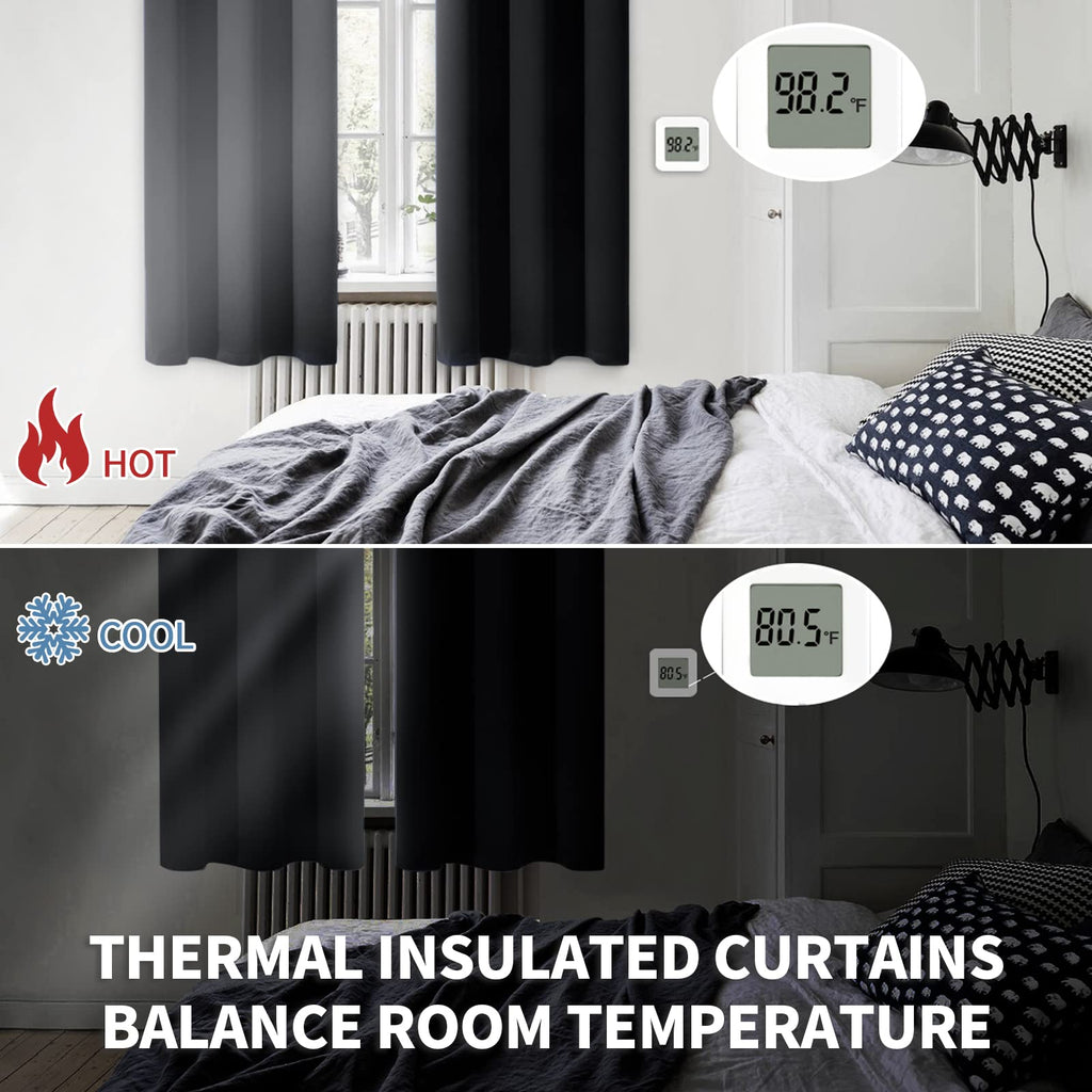 BGment Rod Pocket Blackout Curtains, Thermal Insulated, 42"W x 48"L, Black, 2 Panels, Model BLACK4248R