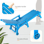 Lue Bona Chaise Lounge Chair With Table, 2-Piece, 79'' Oversized Hdps Chaise Lounger, 5 Positions Adjustable Lounge Chairs, Pool Lounge Chair With Wheels For Poolside, Backyard, 3 Year Warranty, Blue