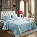 Cozylux Satin Sheets Queen Size - 4 Piece Light Blue Bed Sheet Set With Silky Microfiber, 1 Deep Pocket Fitted Sheet, 1 Flat She