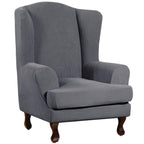 Turquoize Wingback Chair Covers 2 Piece Wing Chair Slipcover Stretch Slipcovers For Wingback Chairs Wing Chair Cover Spandex Jacquard Fabric With Elastic Bottom Non-Slip Furniture Cover, Charcoal Gray