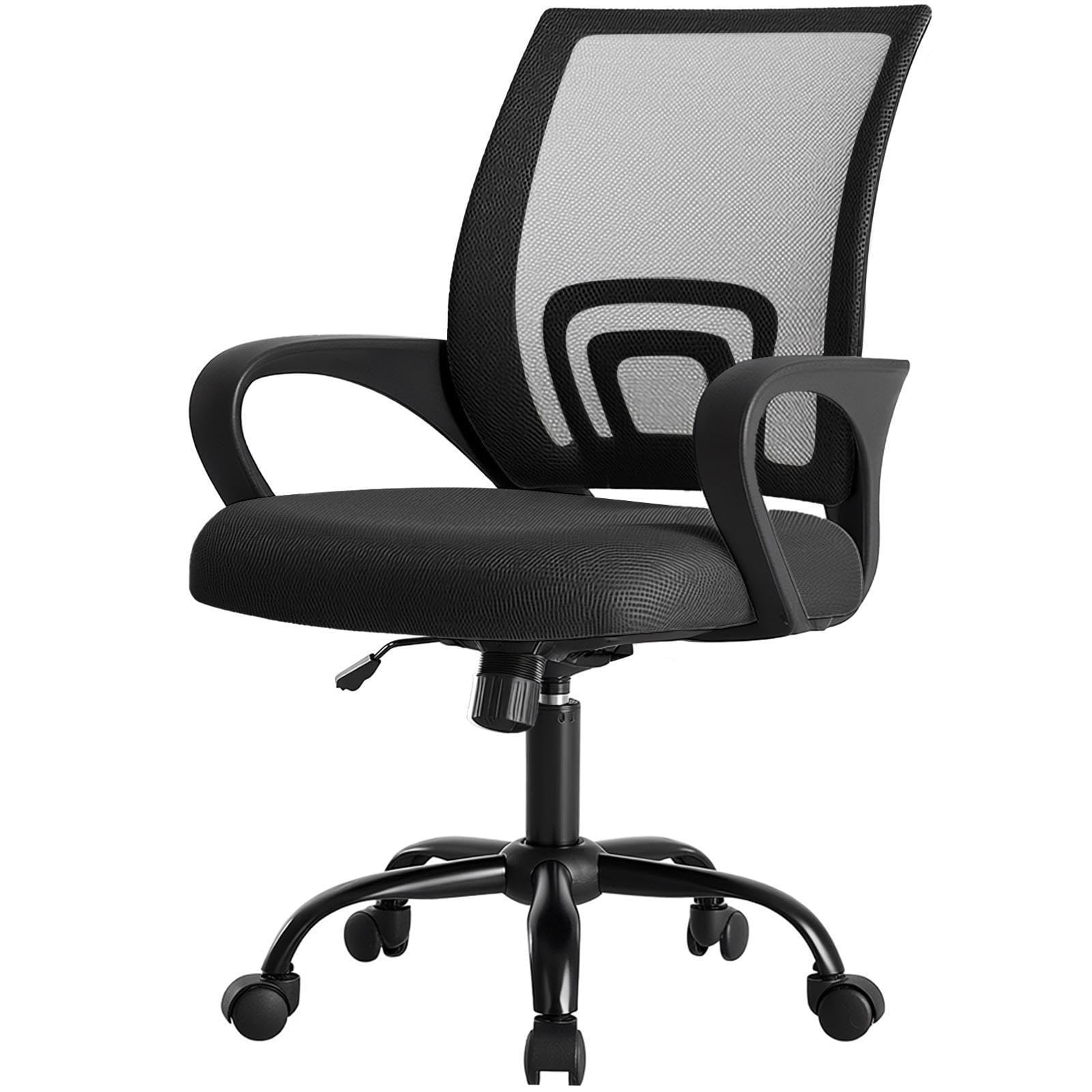 DUMOS Home Office Chair - Ergonomic Mid Back Mesh Desk Chair with Lumbar Support & Rocking Mode, Height Adjustable with Fixed Ar