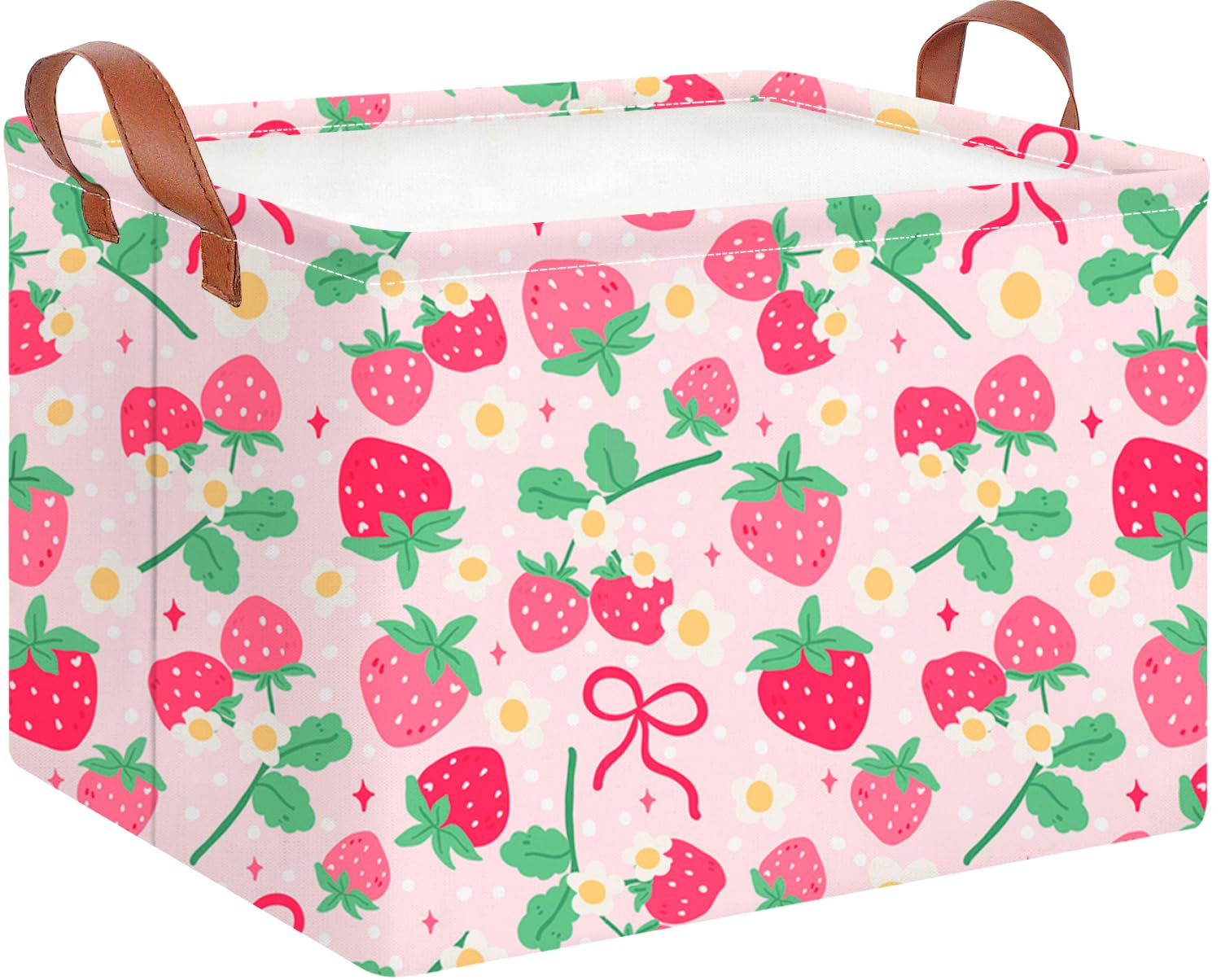 CLOCOR Rectangular Storage Basket Empty,Gift Basket,Waterproof Storage Bin with Handles,Room Decor(Sweet Strawberry)