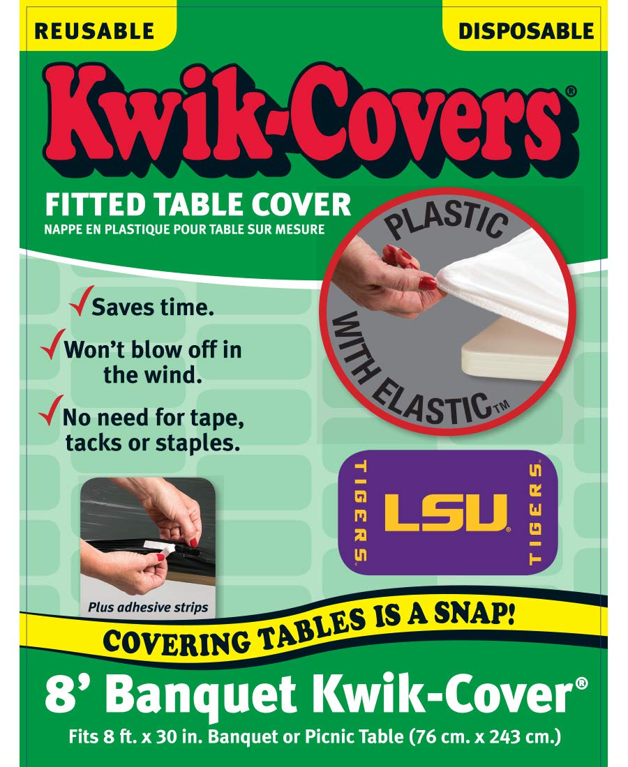 Collegiate Kwik-Covers Rectangle Plastic Table Covers, Bundle Of 2 (Louisiana State University, 8')