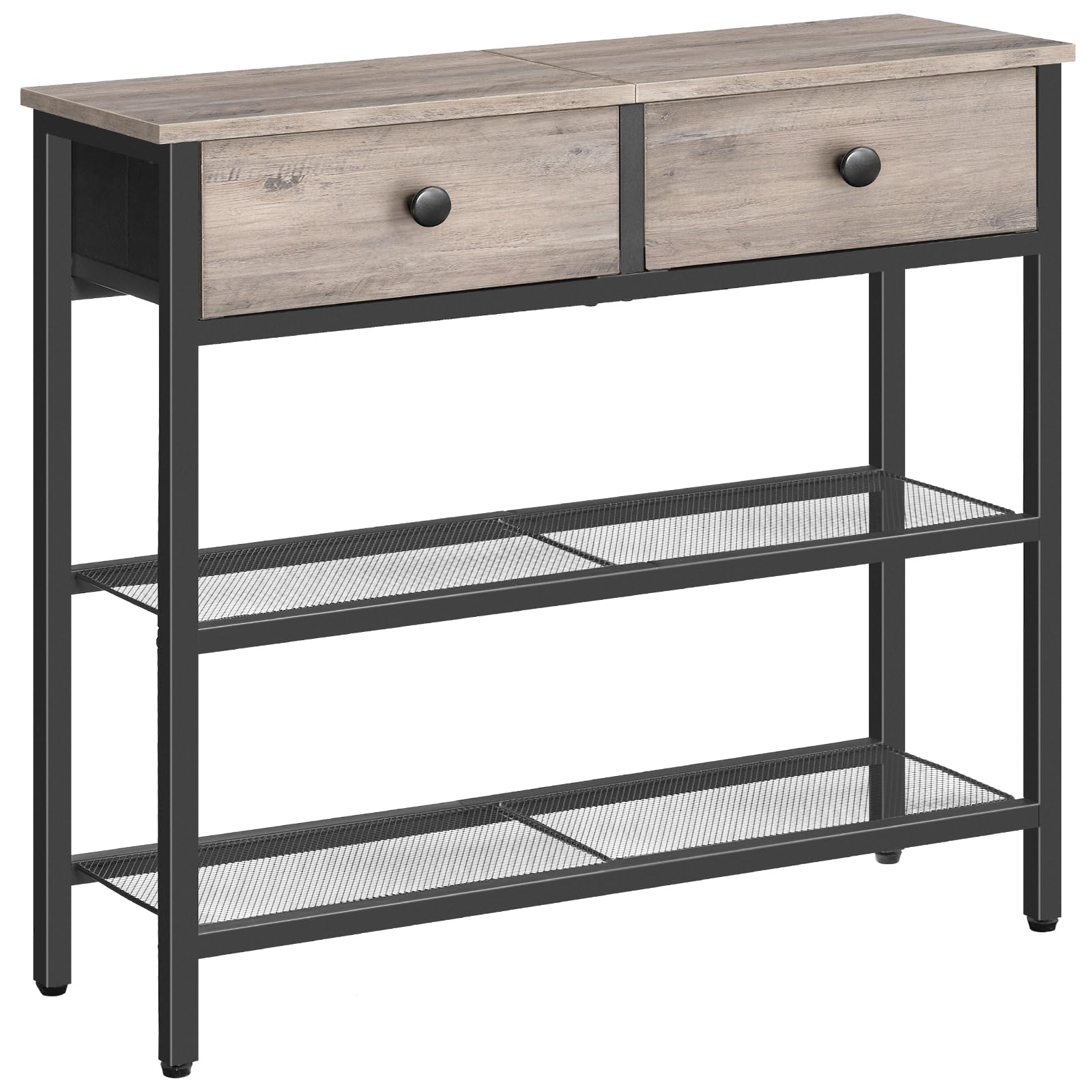 HOOBRO 29.5'' Narrow Console Table with 2 Fabric Drawers, Small Entryway Table with 3-Tier Storage Shelves, Thin Sofa Table, Sid