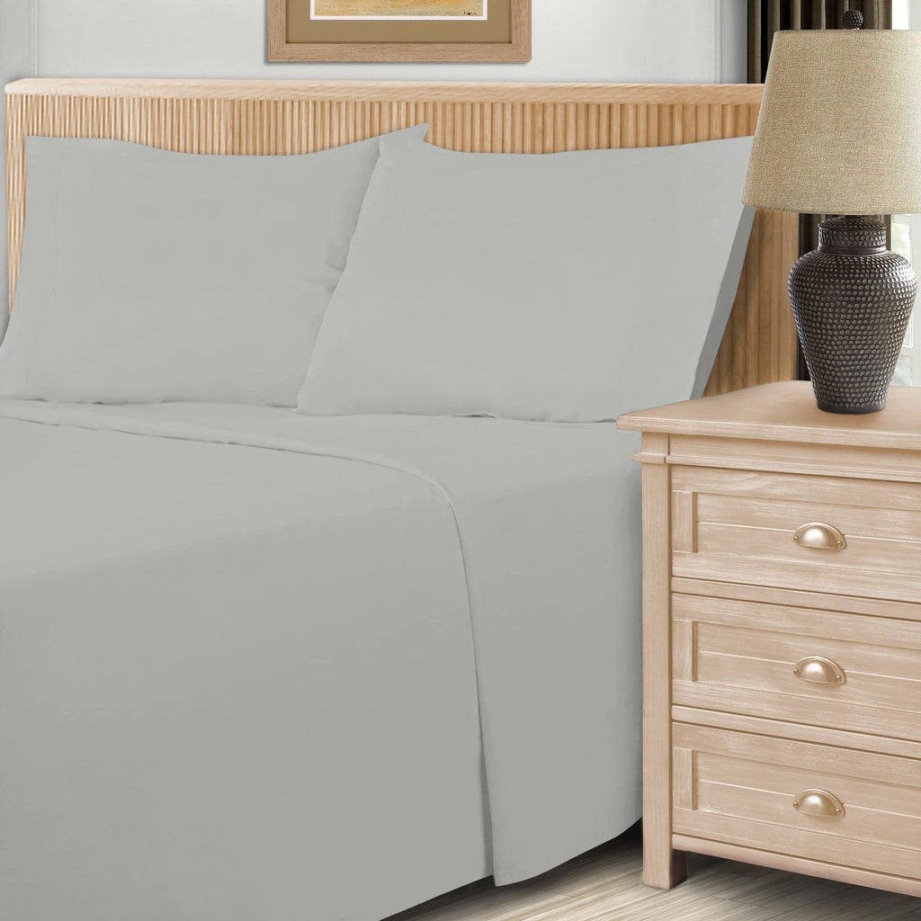 SUPERIOR Cotton Blend Bed Sheets, Solid Design, Elegant Sateen, House Basics, Set Includes 1 Flat Sheet, 1 Elastic Deep Pocket F