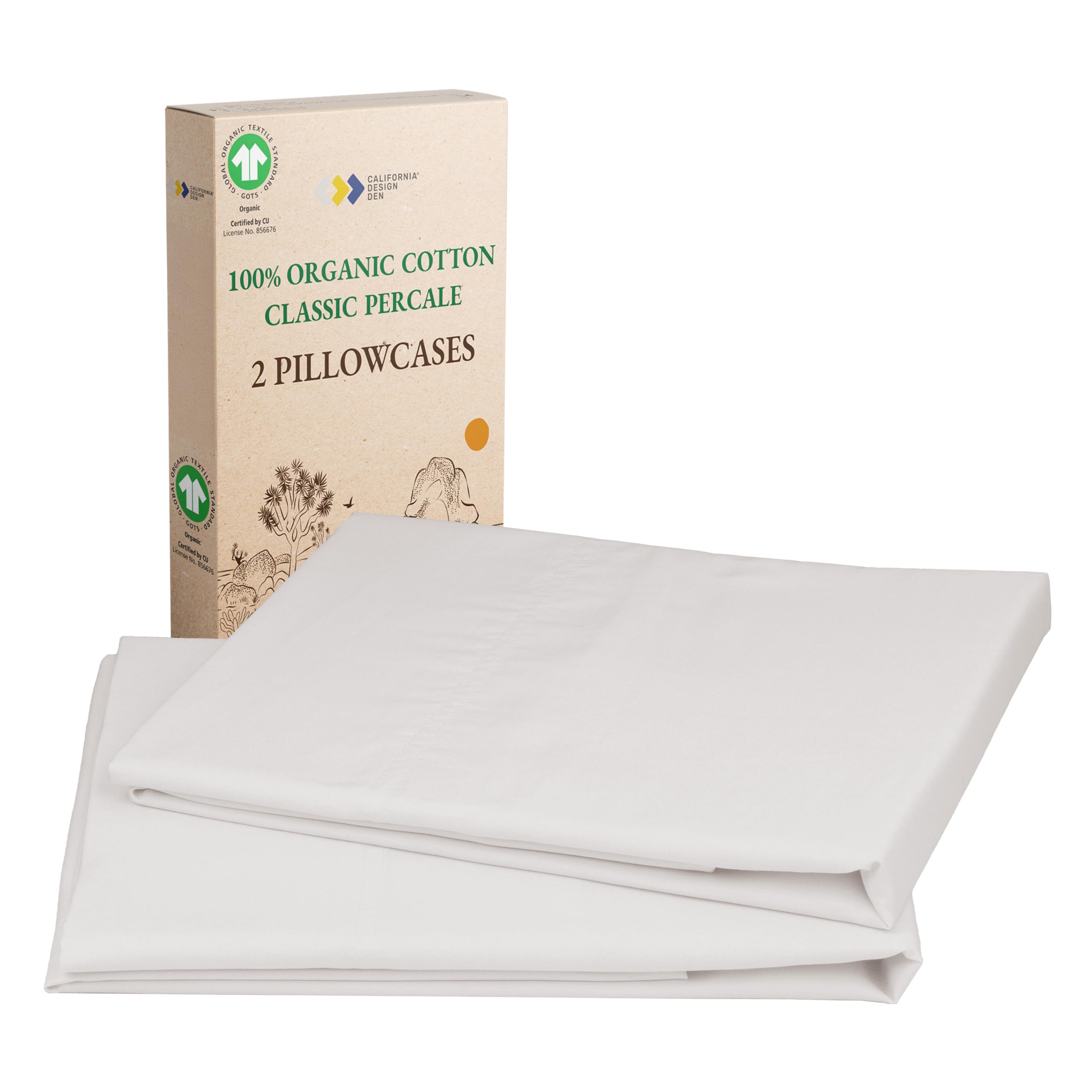California Design Den King Pillowcases Set of 2100% Organic Cotton, Crisp Percale, Breathable, Fits King Size Pillows  Stone (