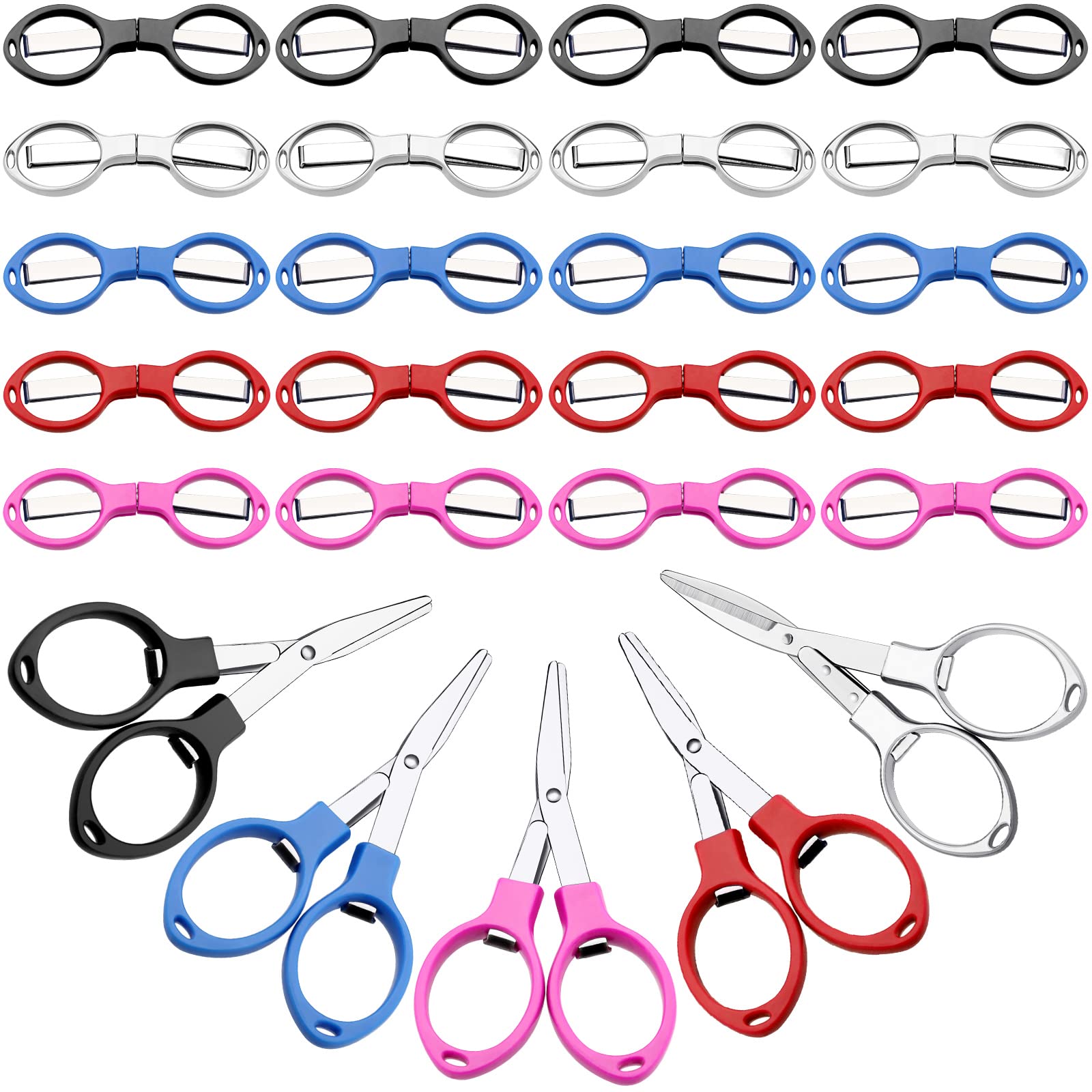 25 Pcs Mini Folding Scissors Small Foldable Travel Stainless Steel Portable Shears Bulk Badge Scissors for Nurses Glasses Shaped