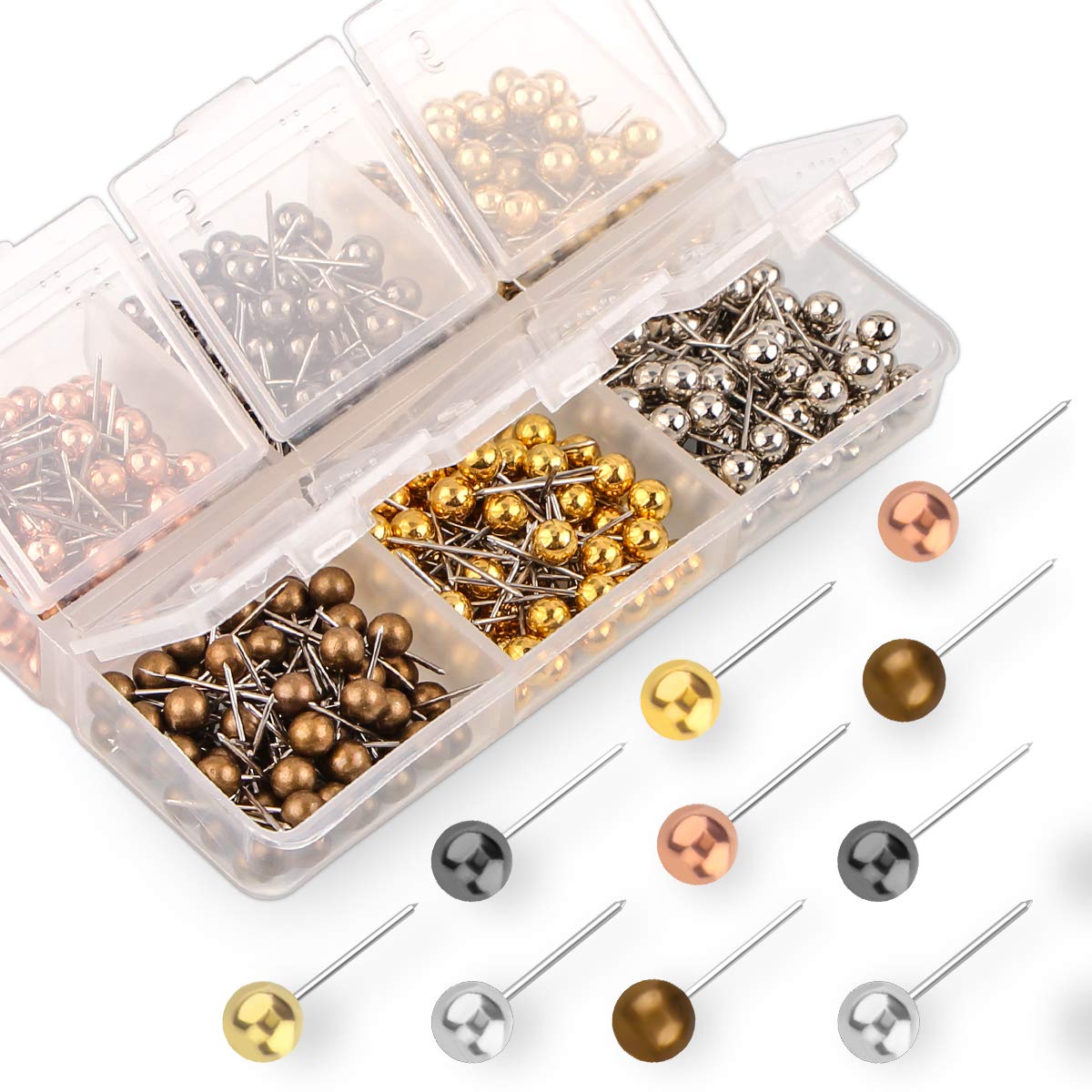 Yalis Push Pins Map Tacks 1/8-Inch Retro Metallic Color Beads Head Marking Pins, 6 Colors, 360-Count