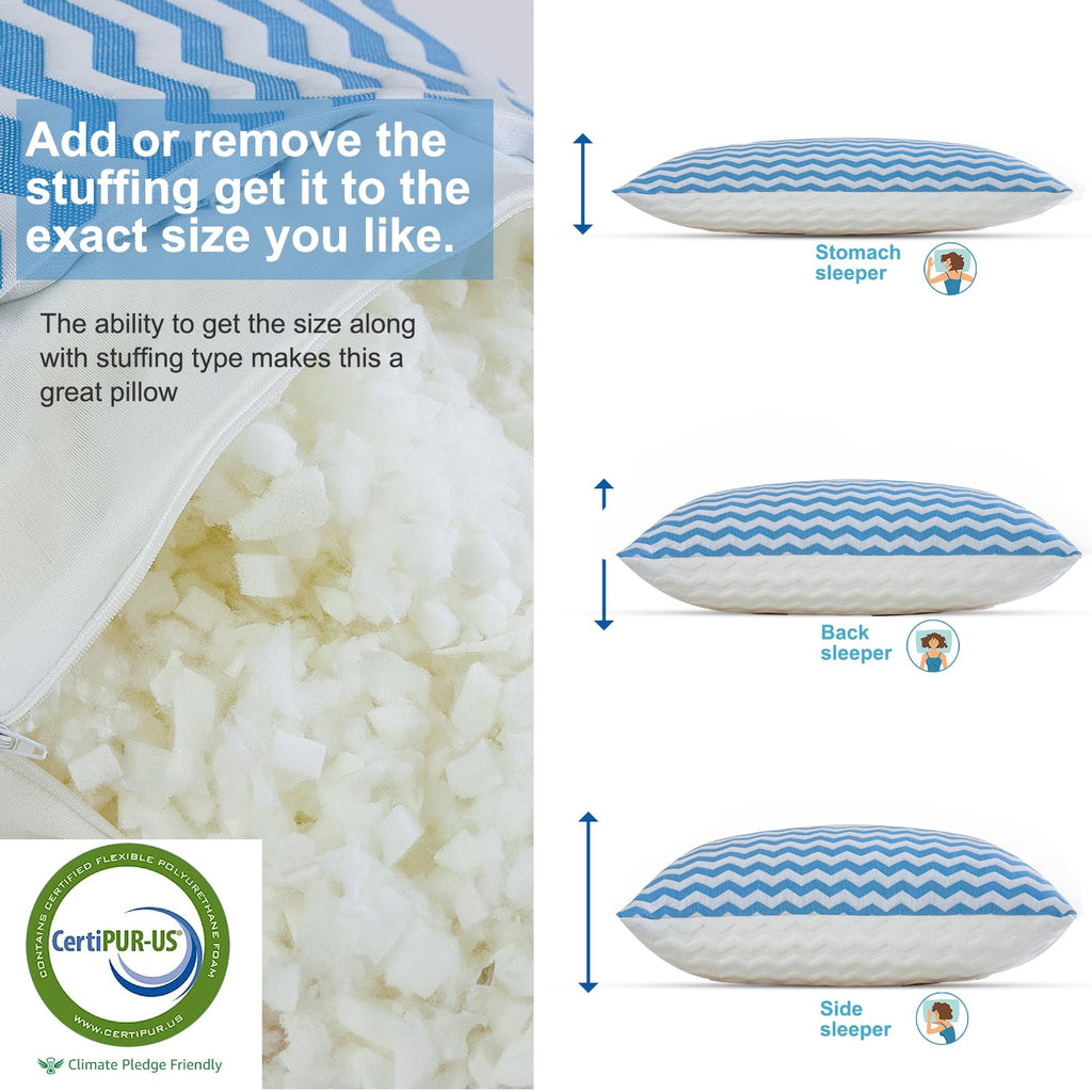 King Size Pillows - Adjustable Firm King Pillows For Back Stomach And Side Sleeper- Shredded Memory Foam Cooling Pillow For Neck