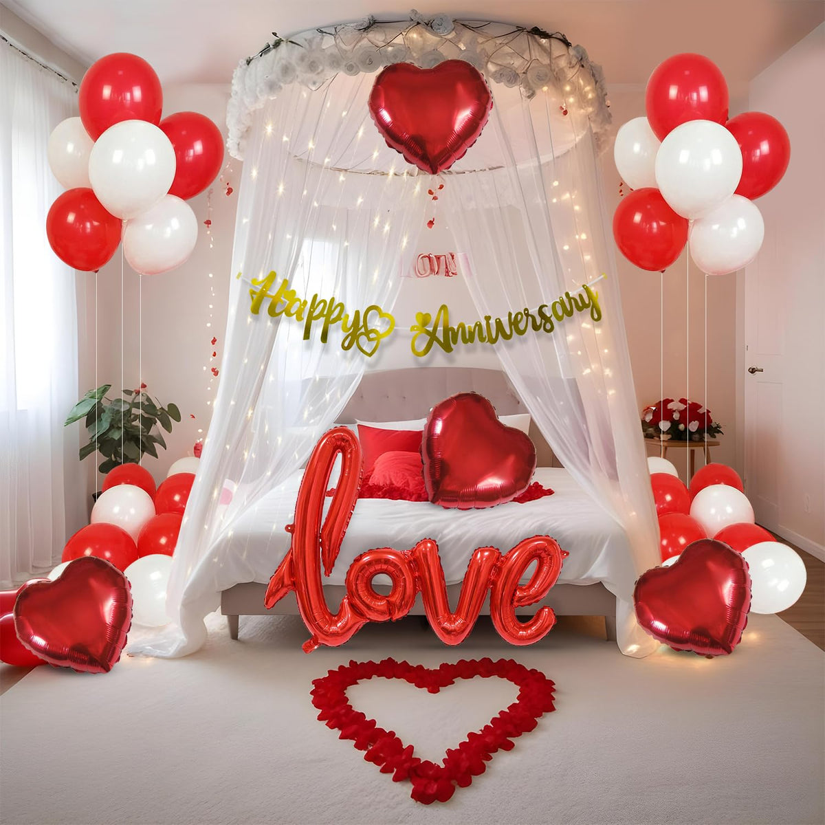Party Propz Happy Anniversary Decoration Items  41 pcs Canopy Tent Decoration for Anniversary with Led Fairy Light and Banner (