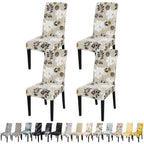 Jqinhome Chair Covers For Dining Room Set Of 4, High Stretch Removable Washable Parsons Chair Slipcover For Home Party Hotel Wedding Ceremony (Flower,4Pcs)