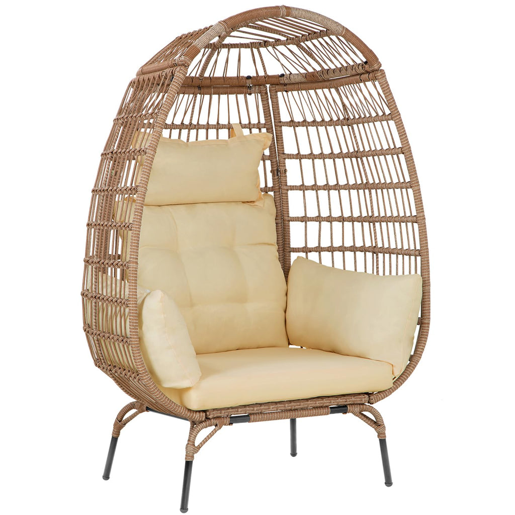 Egg Chair Egg Basket Lounge Chair Rattan Chair Steel Frame Oversized Indoor Outdoor Lounger Simple Installation With 4 Comfort Cushion And Stand,352Lb Capacity For Patio Garden Living Room,White