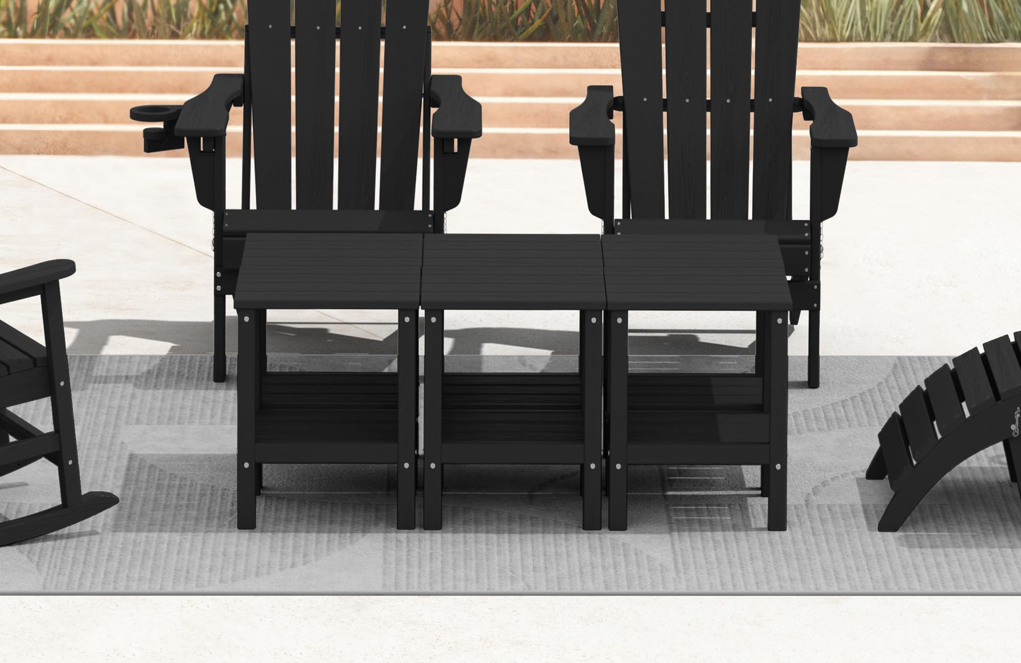 Kingyes Outdoor Side Table Set Of 6, Double Layer Adirondack End Table- Black