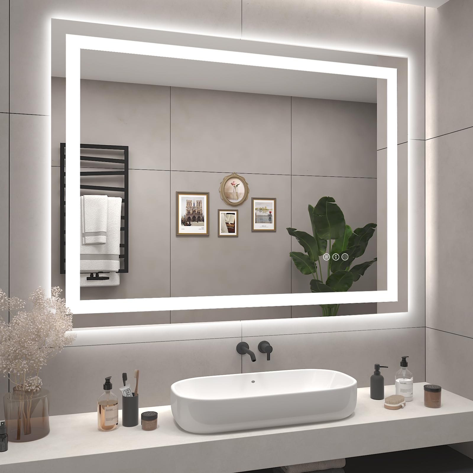 ODDSAN 44x36 LED Lighted Mirror for Bathroom Wall Mounted, Dimmable Vanity Mirror with Lights, Anti-Fog, ETL Listed (Backlit and