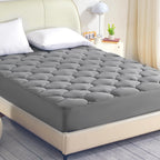 Sleep Zone King Mattress Pad, Cooling Breathable Fluffy Soft Mattress Protector, Stretches Up To 21 Inch Deep, Durable & Machine Wash (Grey, King)