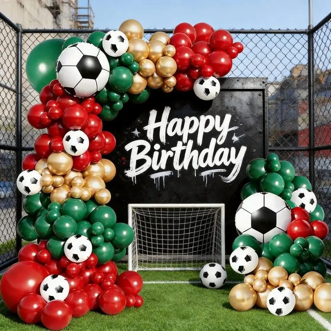 PartyToko Soccer Party Decorations 75PCS Soccer Birthday Balloon Garland Arch kit with Large Happy Birthday Backdrop Banner for 