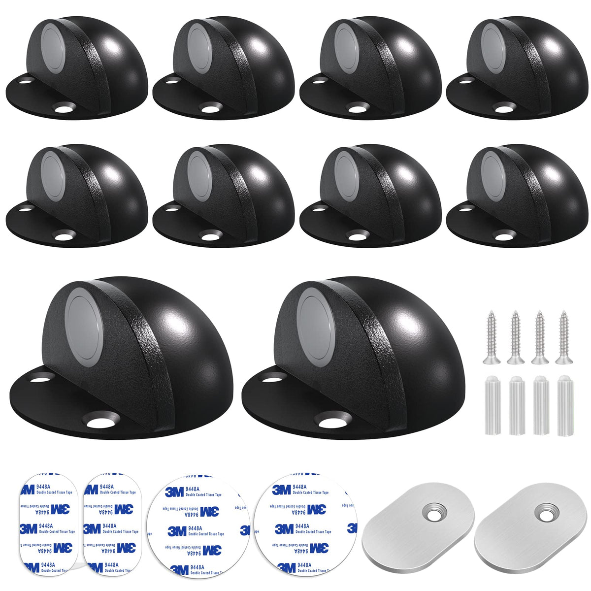 Magnetic Door Stoppers(10 Pack), No Drill Door Stops Magnetic Floor Mount Door Stopper, Self Adhesive, Stainless Steel Magnet Do