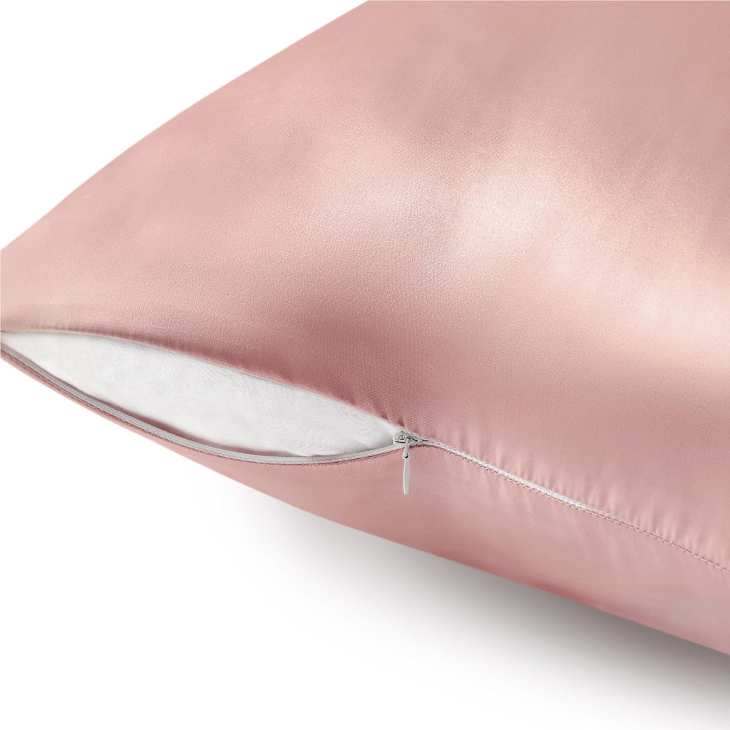 Bedelite Satin Pillowcase With Zipper, Rose Pink Pillow Cases Queen Size Set Of 2, Super Soft And Cooling Similar To Silk Pillow