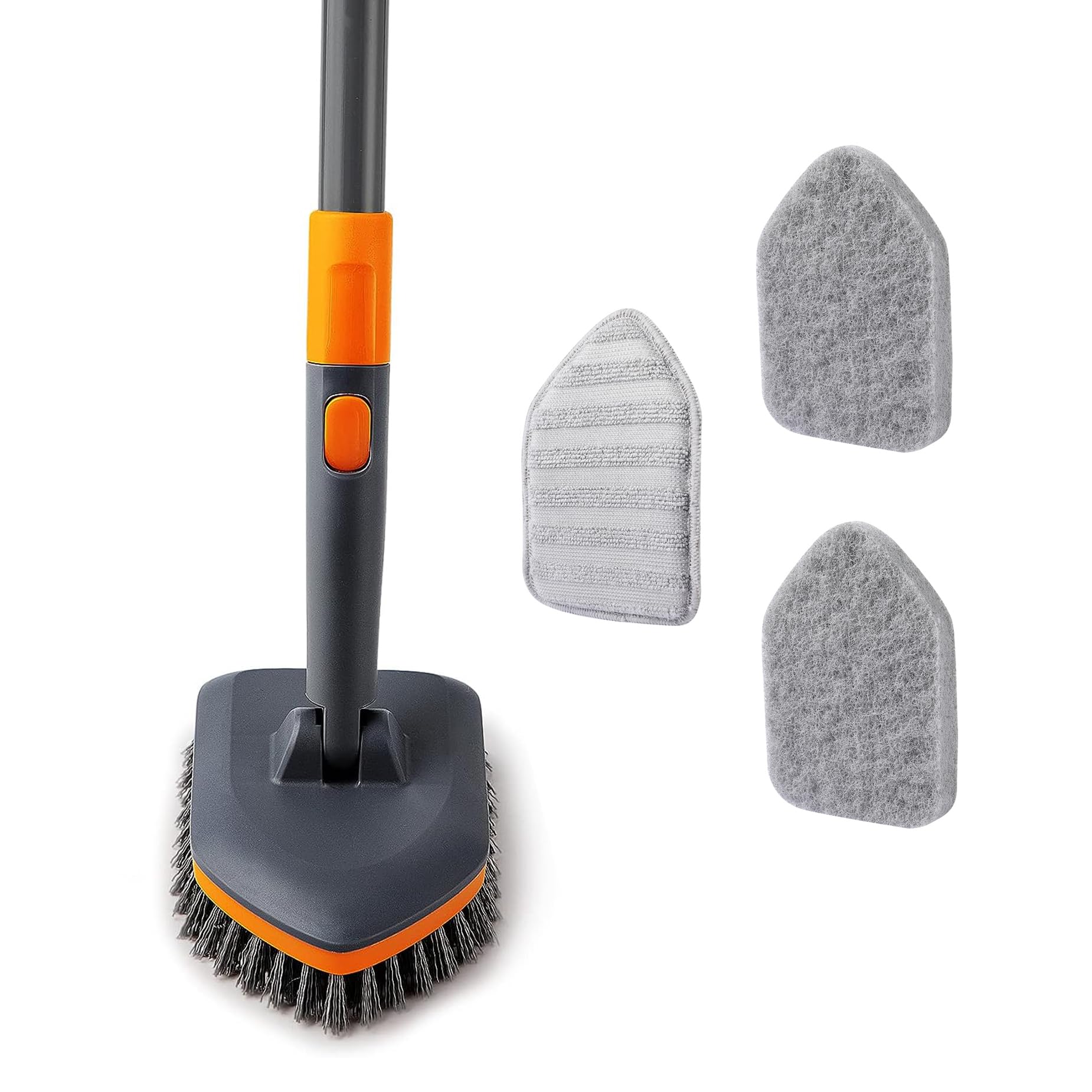 CLEANHOME Tile Tub Scrubber Brush with 3 Different Function Cleaning Heads and 56 Extendable Long Handle-No Scratch Shower Scrub