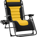 Best Choice Products Oversized Padded Zero Gravity Chair, Folding Outdoor Patio Recliner, Xl Anti Gravity Lounger For Backyard W/Headrest, Cup Holder, Side Tray, Polyester Mesh - Black/Yellow