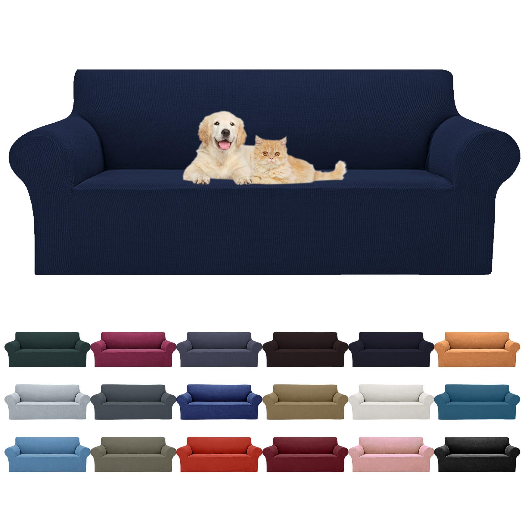 2025 New Stretch Sofa Slipcovers Couch Cover For 3 Cushion Furniture Protector Sofa Covers With Elastic Bottom Jacquard Fabric Small Checks For Pets, Kids -Sofa, Navy