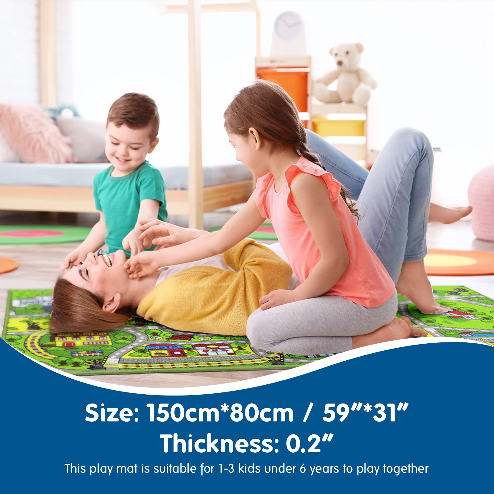 Boooूom Jackson Play Mat Rug, Train Track Car Mat, Polyester, Green, 60"x32"