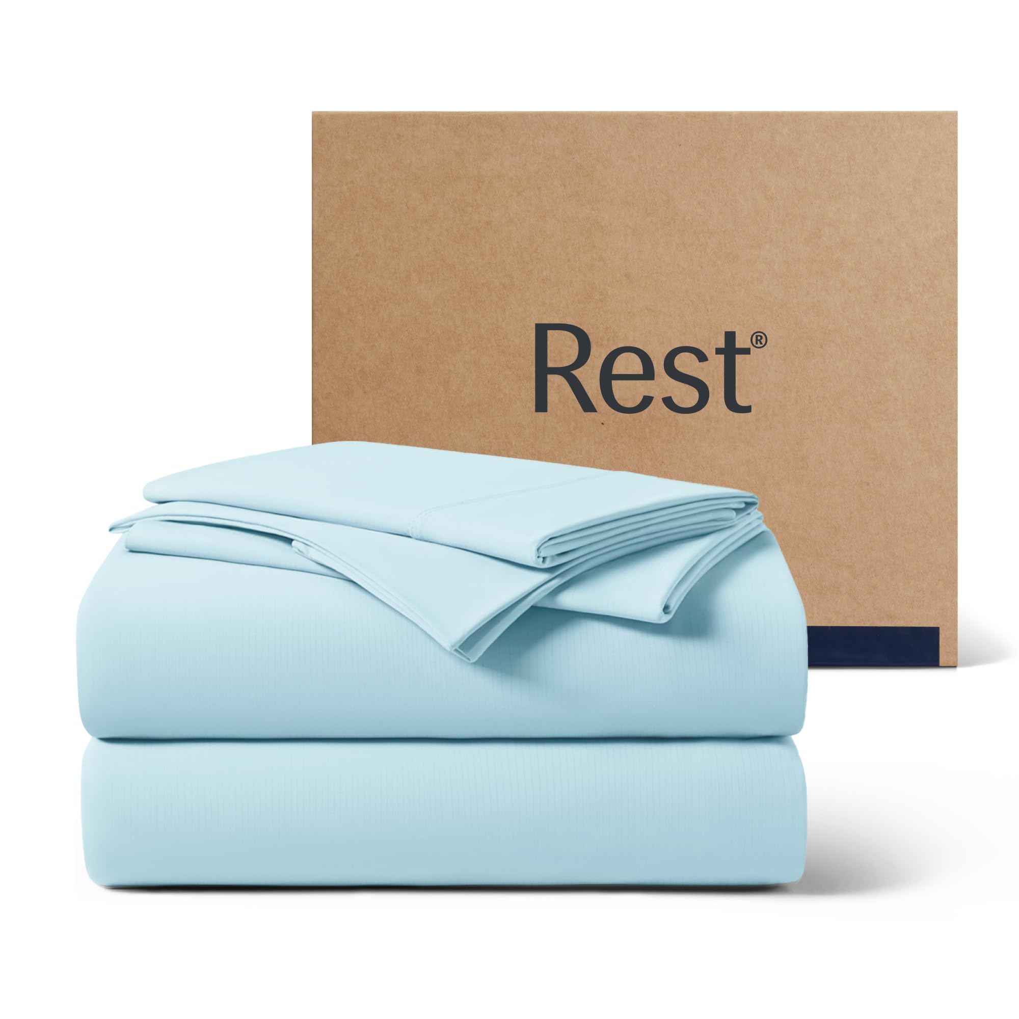 Rest® Evercool®+ Starter Sheet Set, Full, Light Blue, Breathable Bed Sheet For Hot Sleeper And Night Sweats, With Pillowcases, Ionic+ Self-Cleaning Silver Yarn For Sensitive Skin, 3Pcs No Flat Sheet
