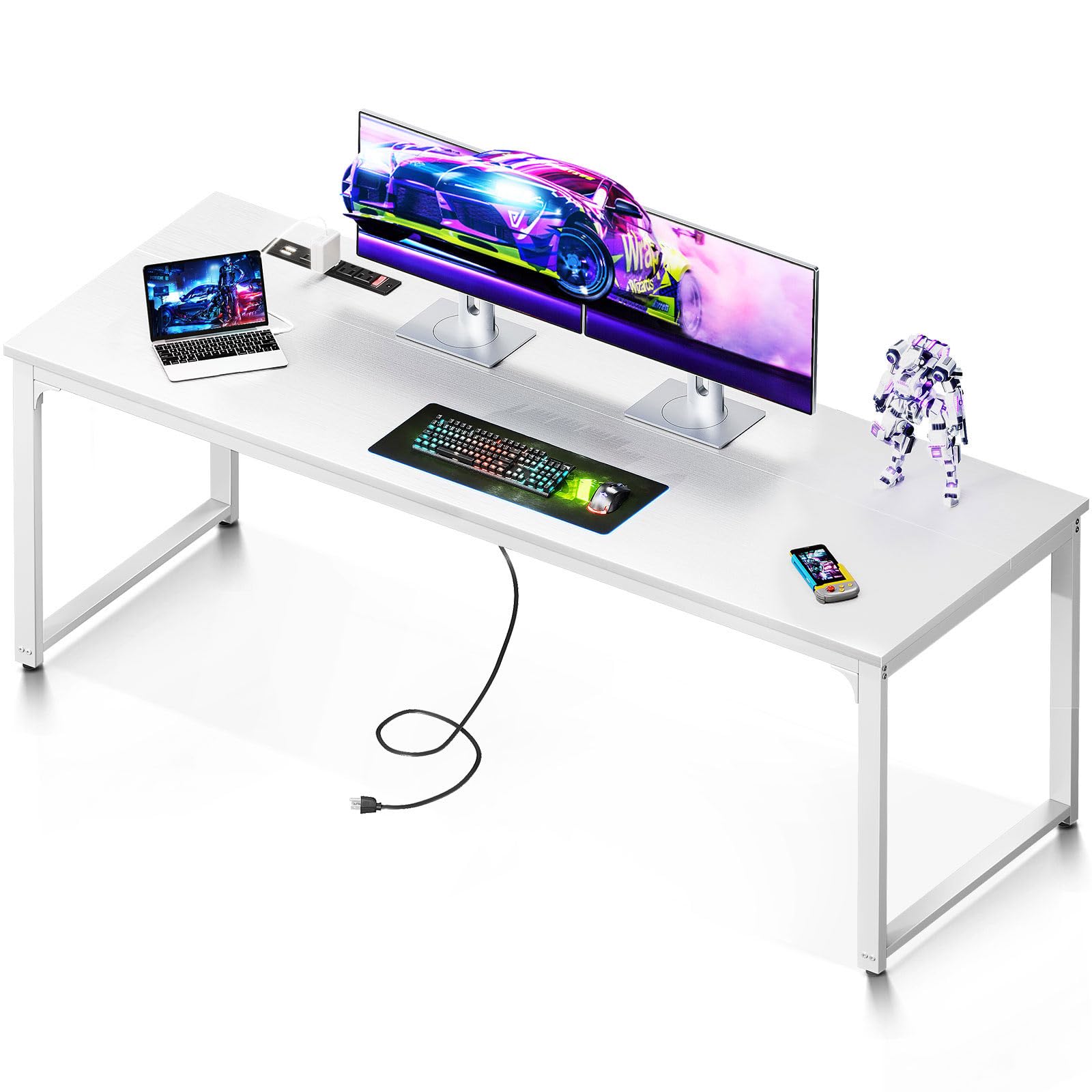 Coleshome 71 Inch Computer Desk with USB Ports, Large Office Desk, Long Study Student Writing Desk, White